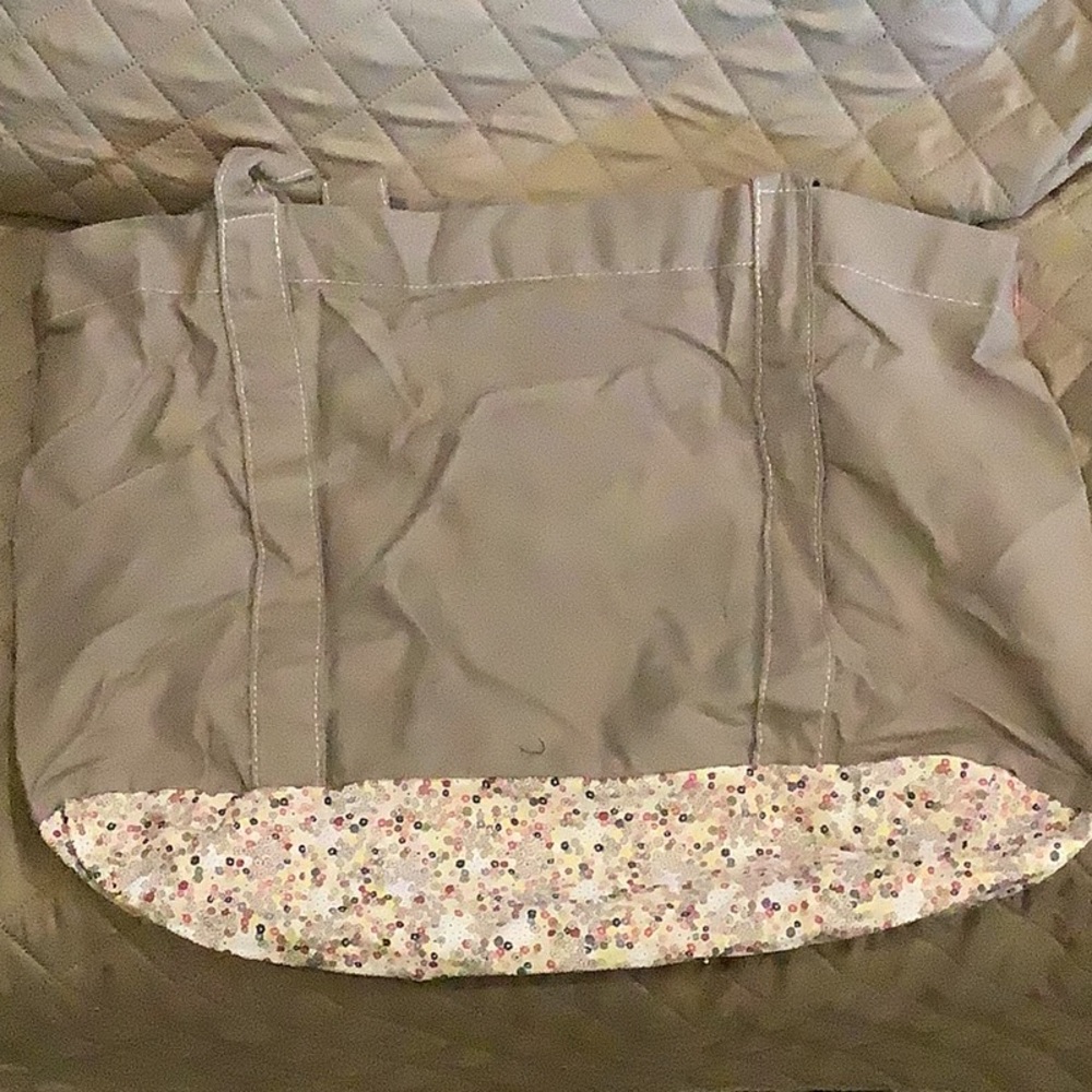 Gray Tote Bag with Floral Accents
